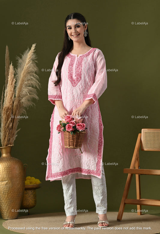 Adaa Cotton Chikankari kurti with matching slip
