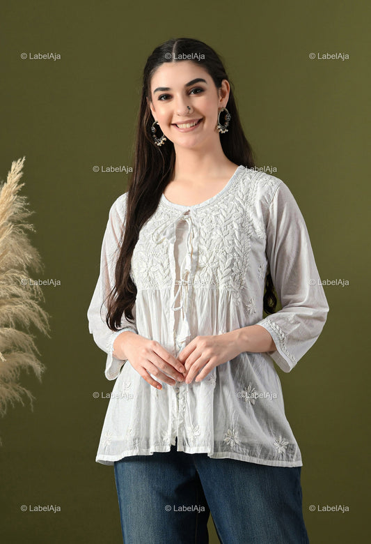Mul cotton chikankari Top with Shrug