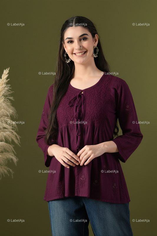 Mul cotton chikankari Top with Shrug