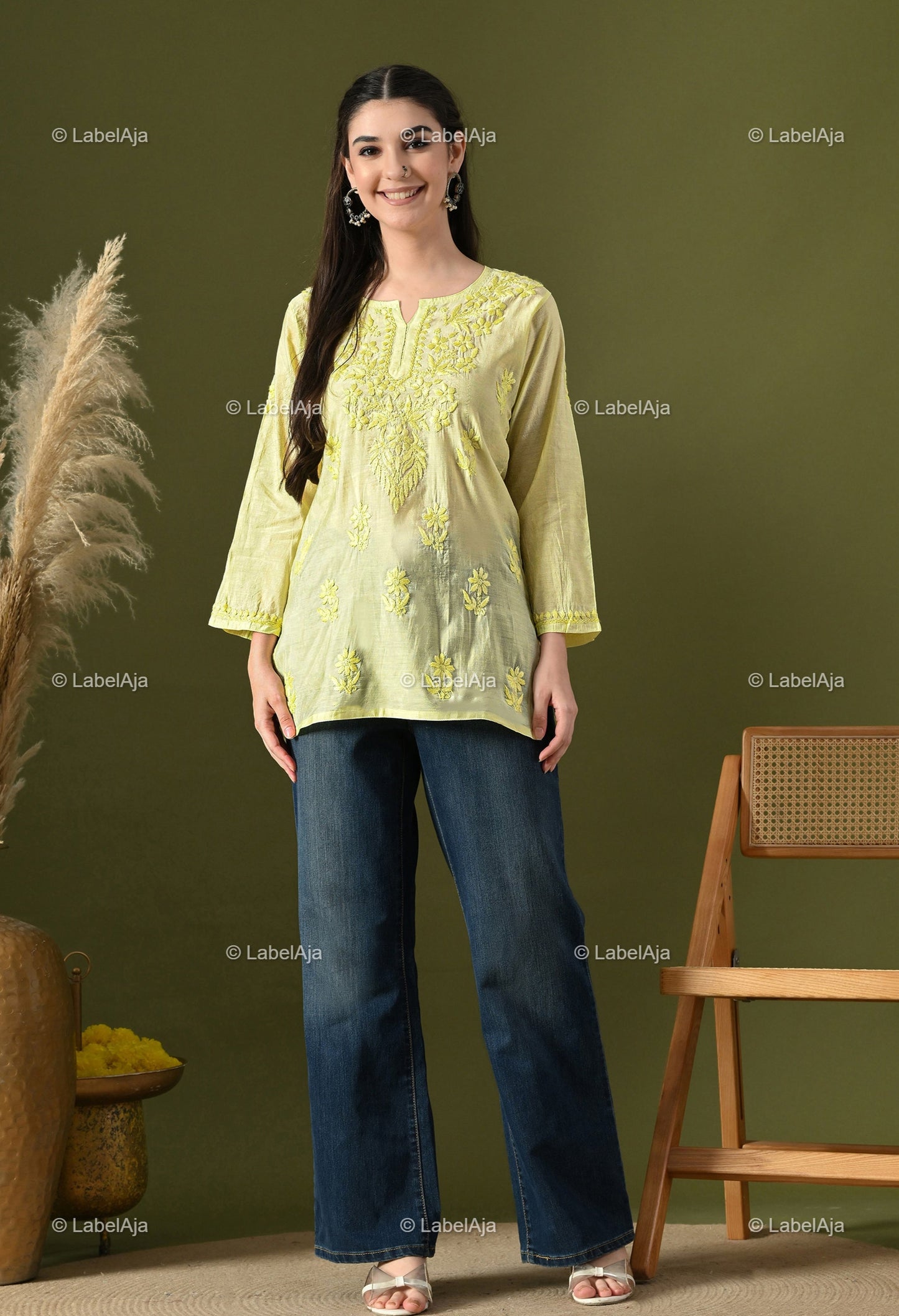 Amaya chanderi silk chikankari short top