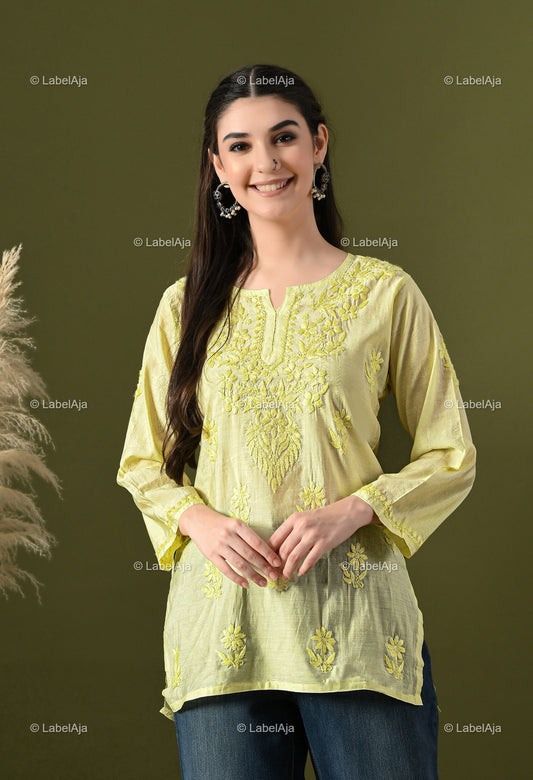 Amaya chanderi silk chikankari short top