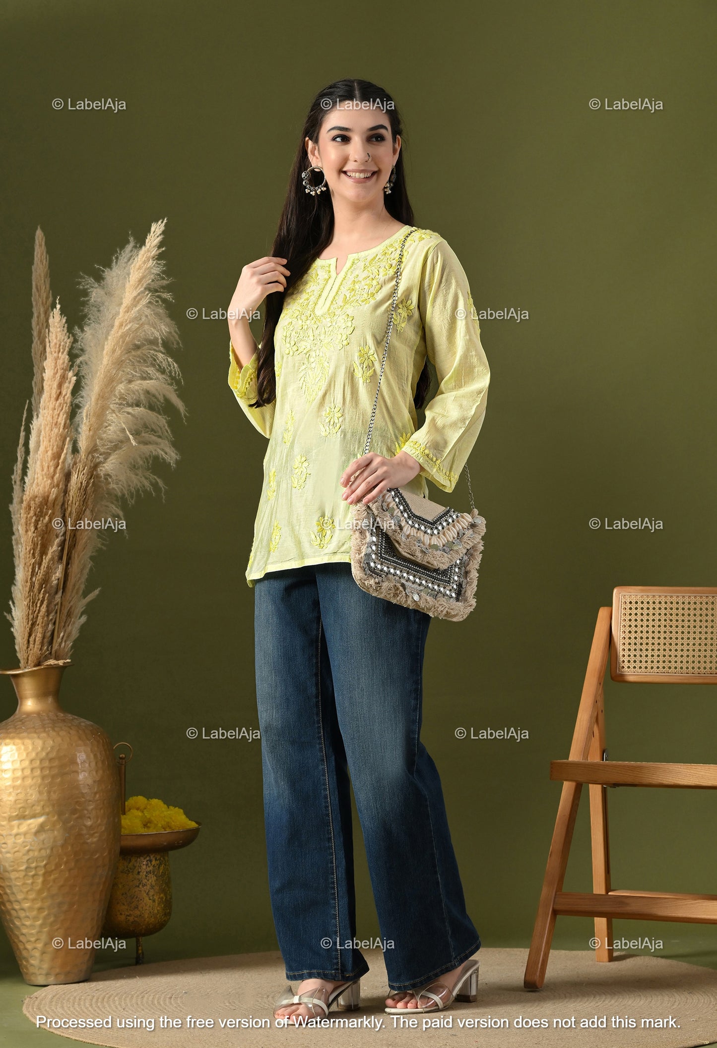 Amaya chanderi silk chikankari short top