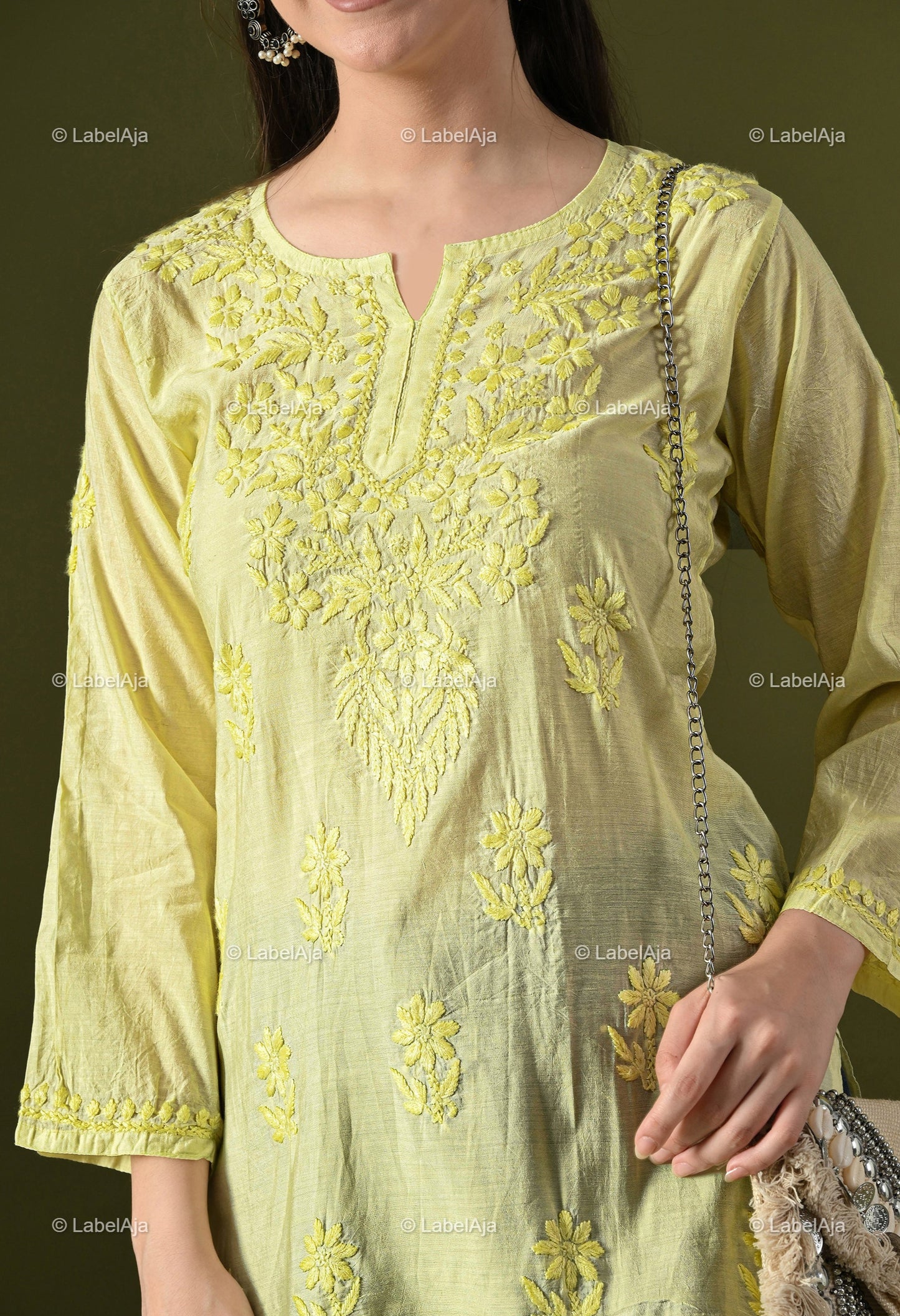 Amaya chanderi silk chikankari short top