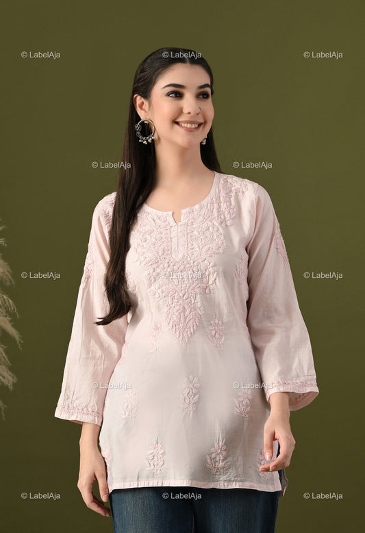 Amaya chanderi silk chikankari short top