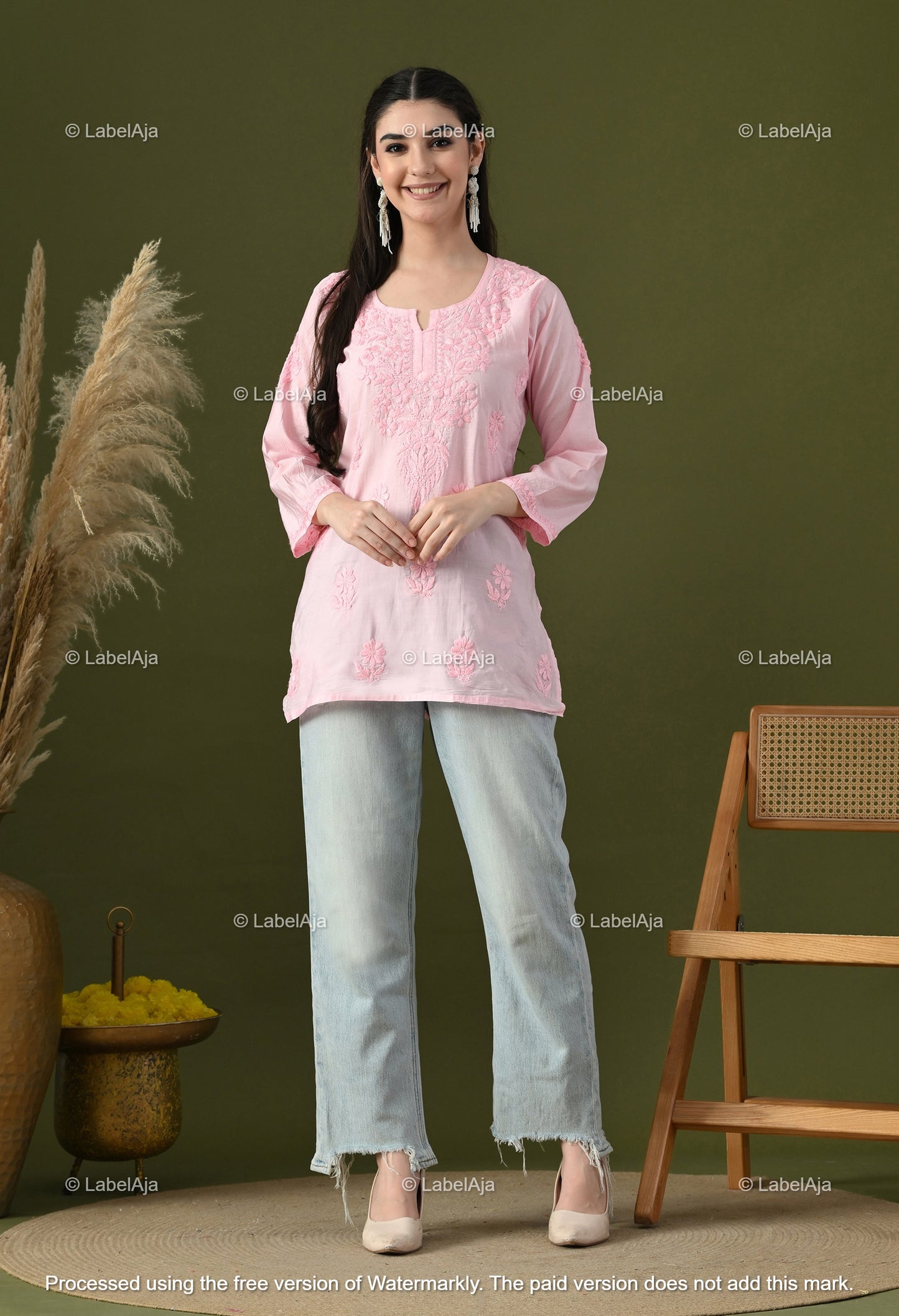 Amaya chanderi silk chikankari short top
