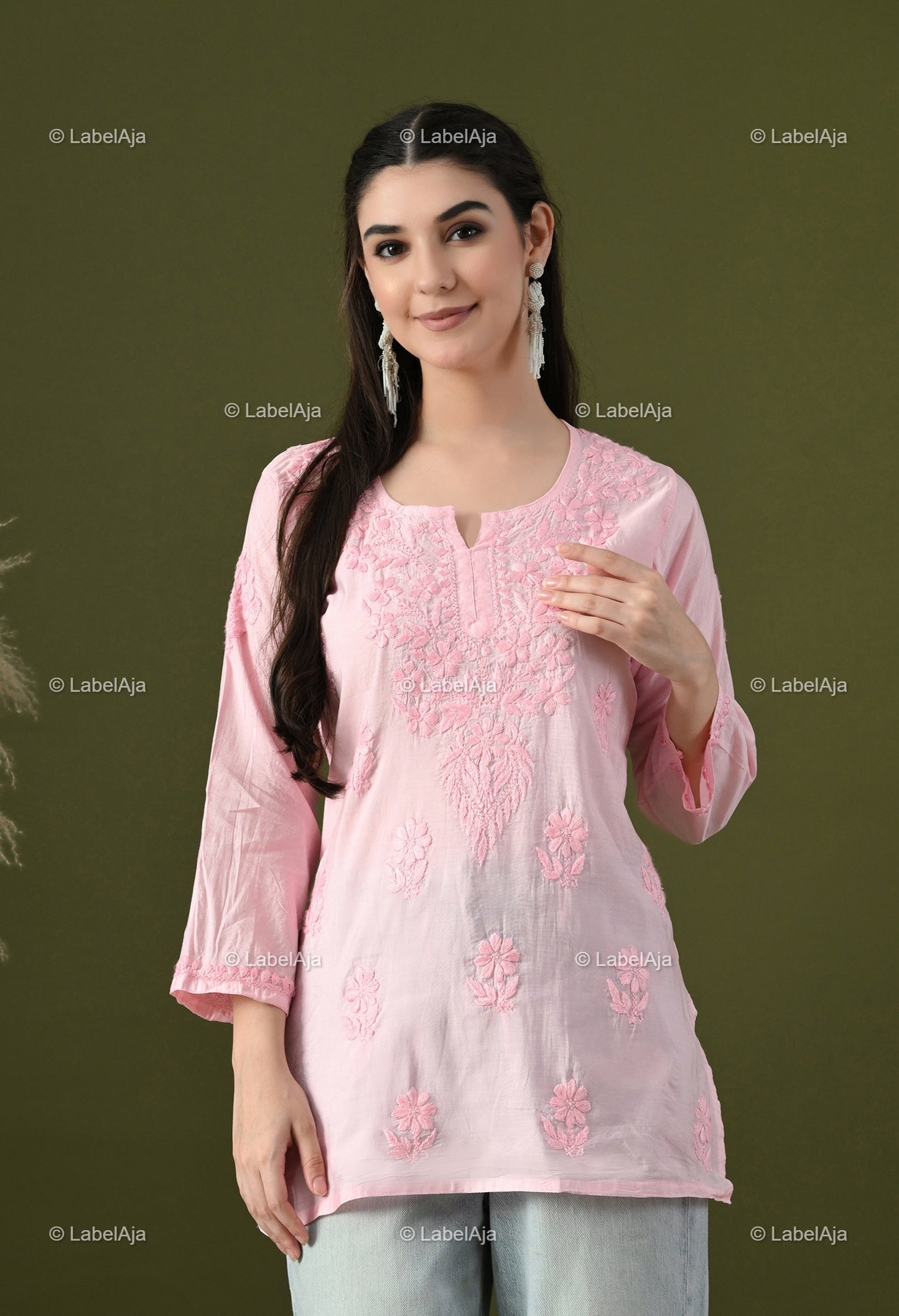 Amaya chanderi silk chikankari short top