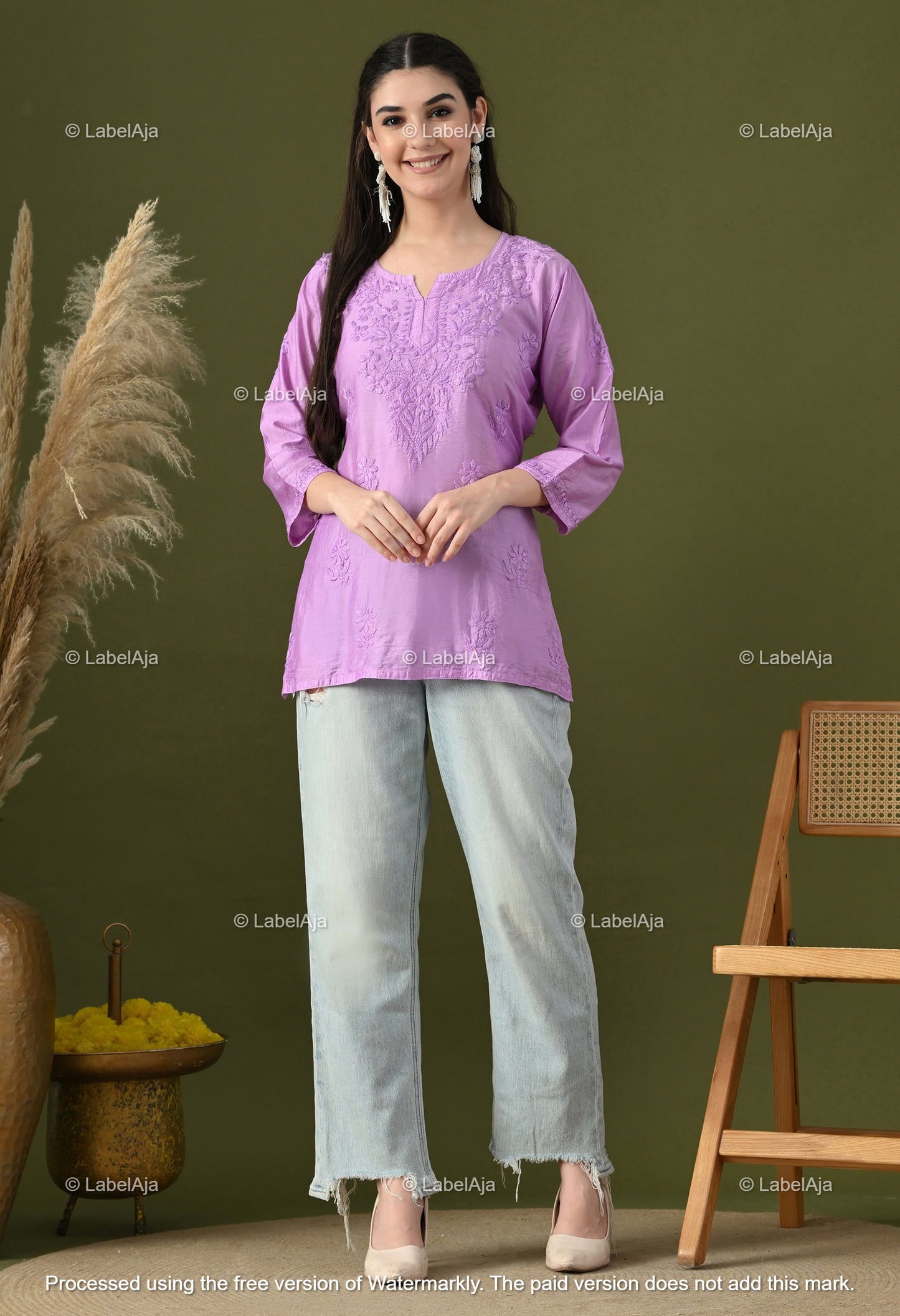 Amaya chanderi silk chikankari short top