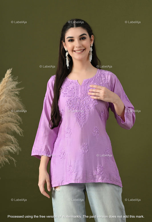 Amaya chanderi silk chikankari short top