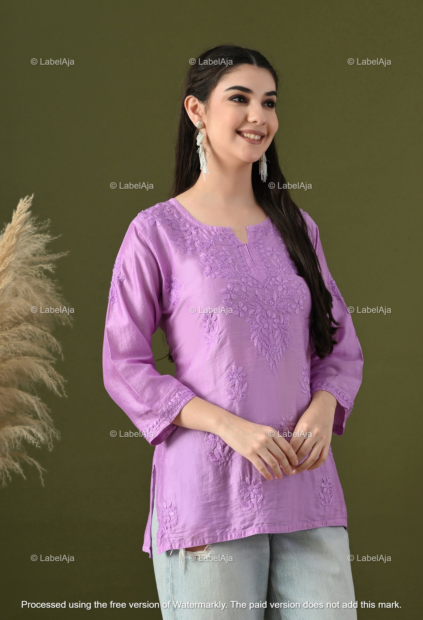 Amaya chanderi silk chikankari short top