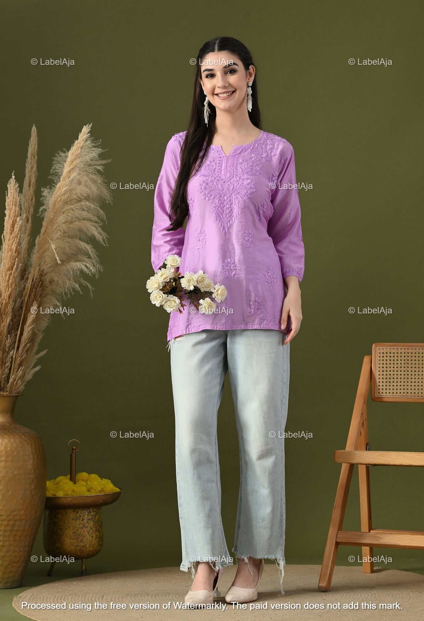 Amaya chanderi silk chikankari short top