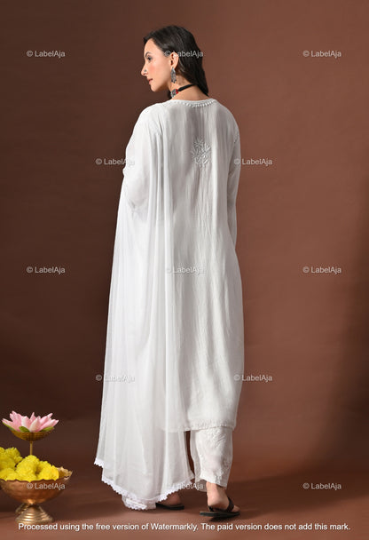 Lyla muslin chikanakri kurti, palazzo and dupatta set