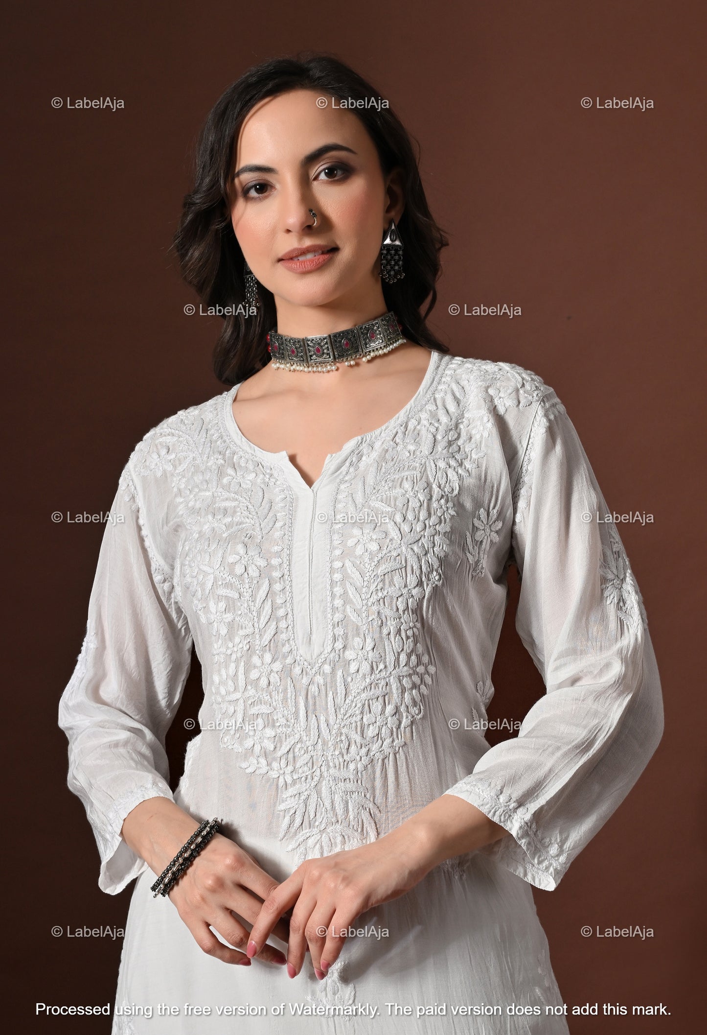 Lyla muslin chikanakri kurti, palazzo and dupatta set
