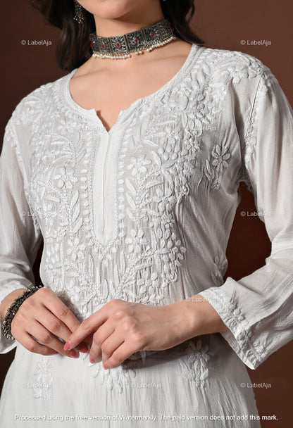 Lyla muslin chikanakri kurti, palazzo and dupatta set