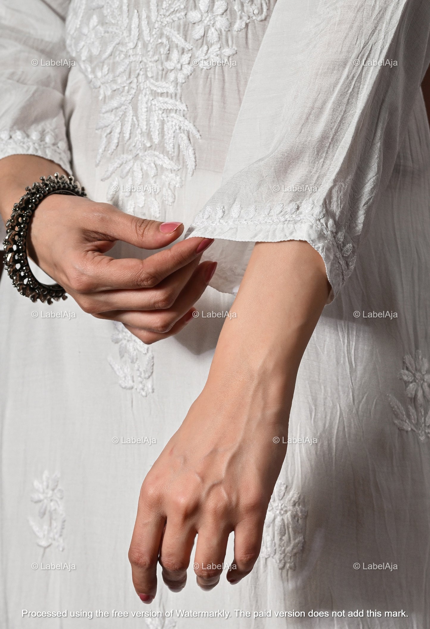 Lyla muslin chikanakri kurti, palazzo and dupatta set