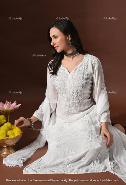 Lyla muslin chikanakri kurti, palazzo and dupatta set