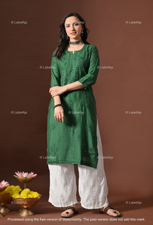 Nakshtra Chanderi silk Mukaish work Chikankari kurti