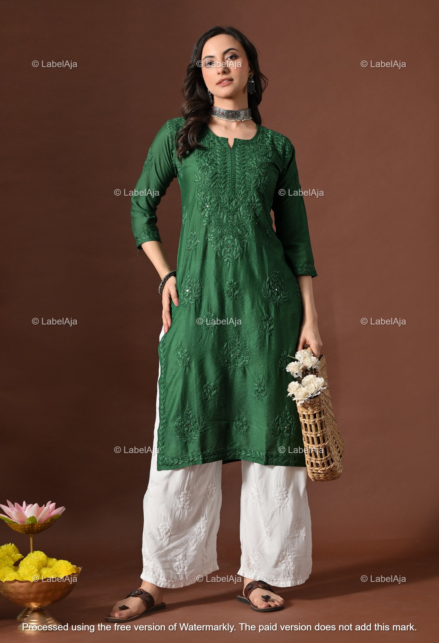 Nakshtra Chanderi silk Mukaish work Chikankari kurti