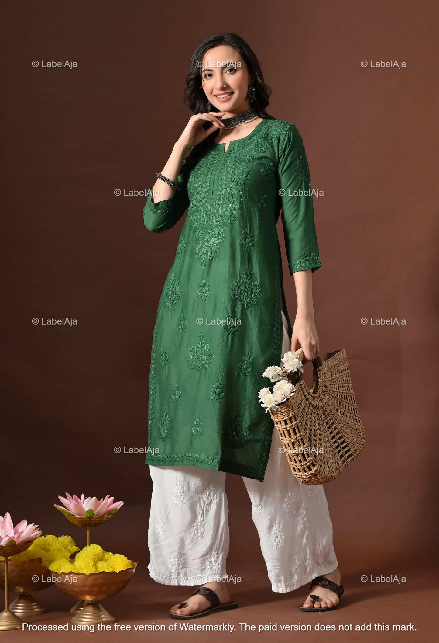 Nakshtra Chanderi silk Mukaish work Chikankari kurti