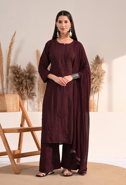 Zaina Chanderi Silk Kurti, Palazzo and dupatta set