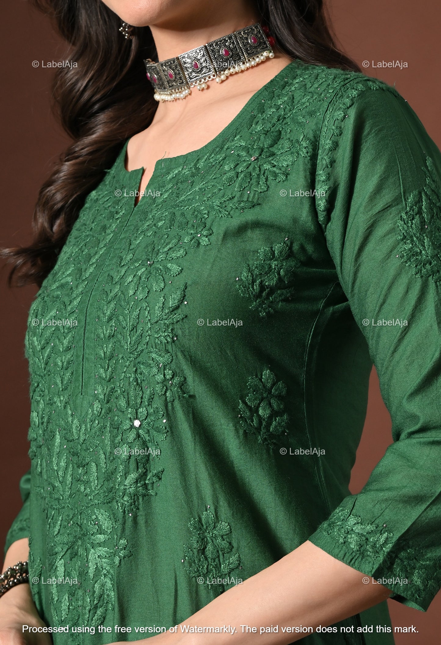 Nakshtra Chanderi silk Mukaish work Chikankari kurti