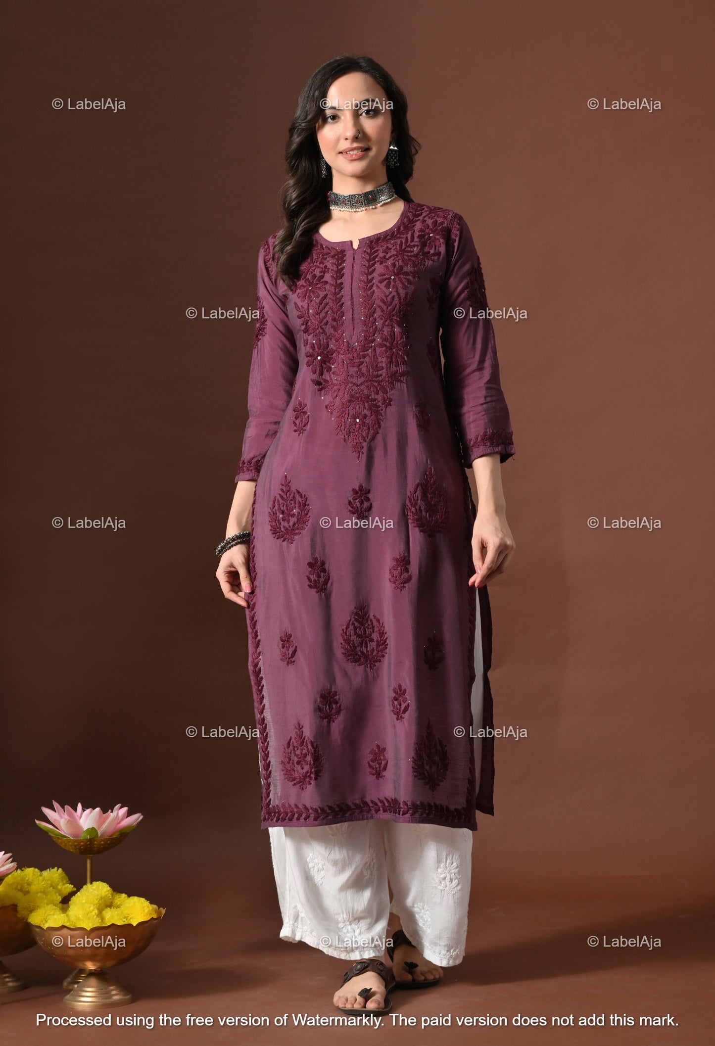 Nakshtra Chanderi silk Mukaish work Chikankari kurti