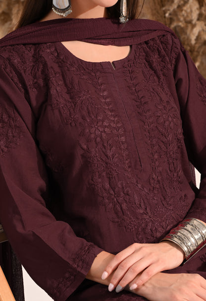 Zaina Chanderi Silk Kurti, Palazzo and dupatta set