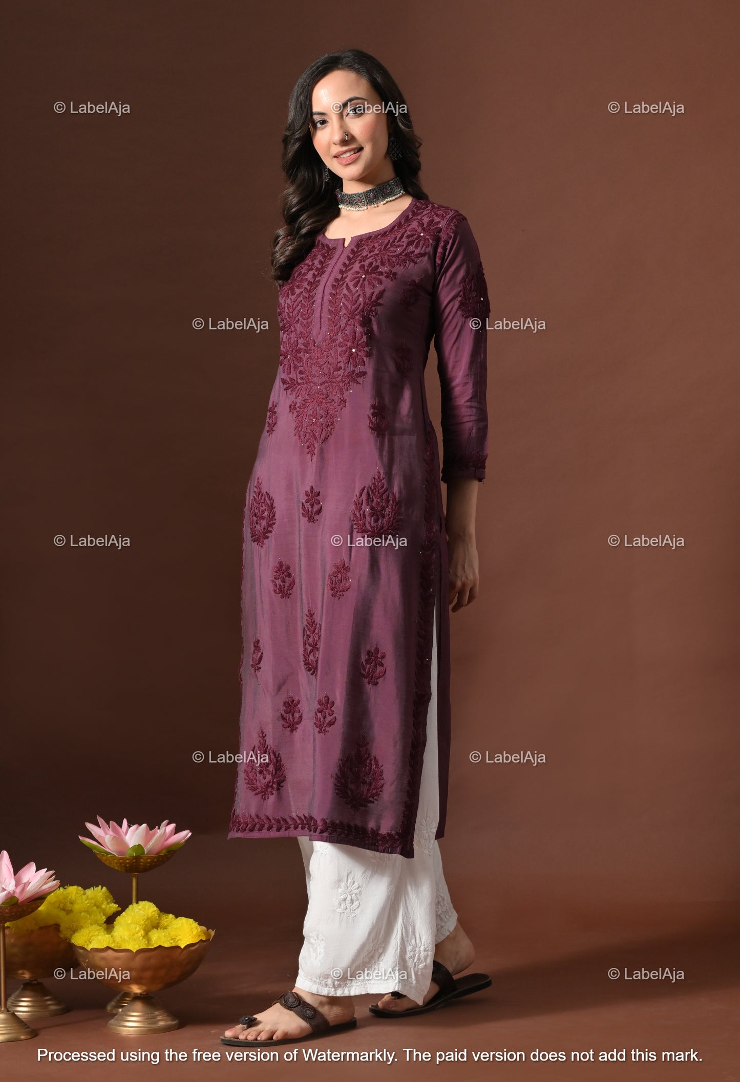 Nakshtra Chanderi silk Mukaish work Chikankari kurti