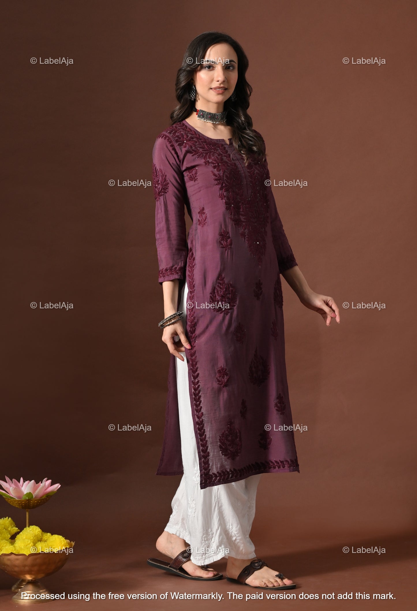 Nakshtra Chanderi silk Mukaish work Chikankari kurti