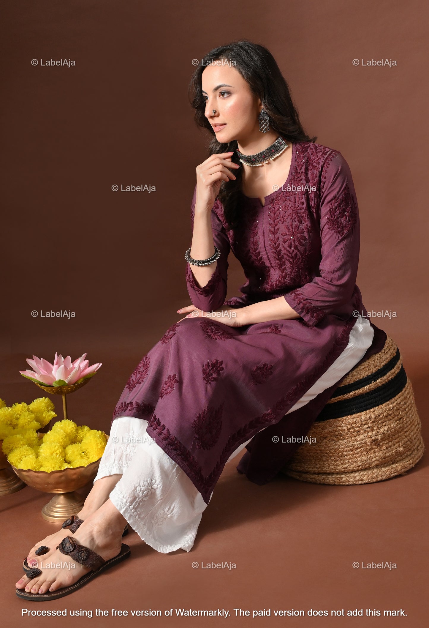 Nakshtra Chanderi silk Mukaish work Chikankari kurti