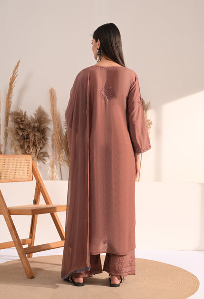 Zaina Chanderi Silk Kurti, Palazzo and dupatta set