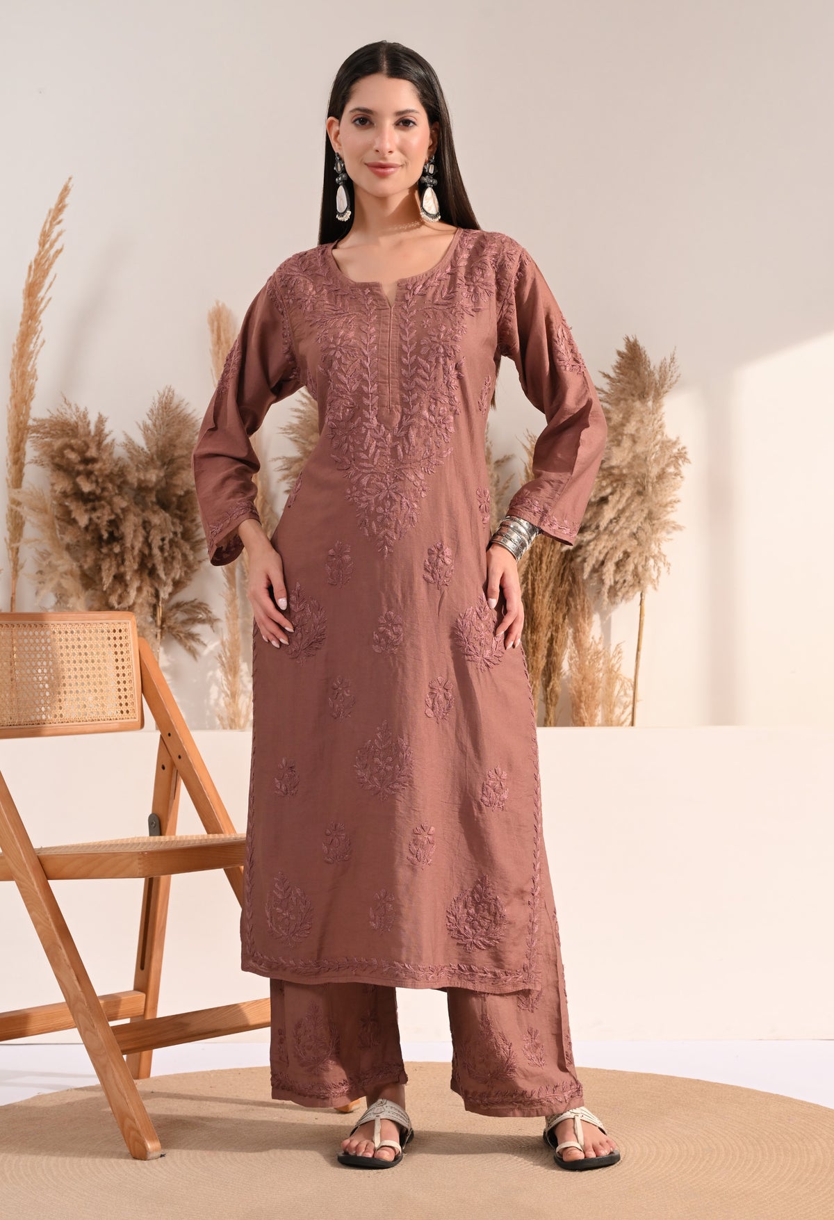 Zaina Chanderi Silk Kurti, Palazzo and dupatta set