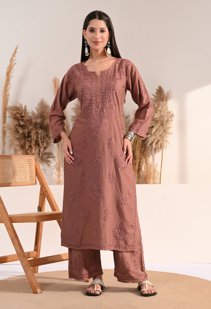 Zaina Chanderi Silk Kurti, Palazzo and dupatta set