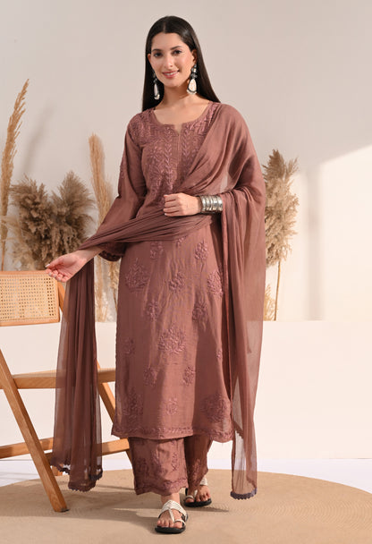 Zaina Chanderi Silk Kurti, Palazzo and dupatta set