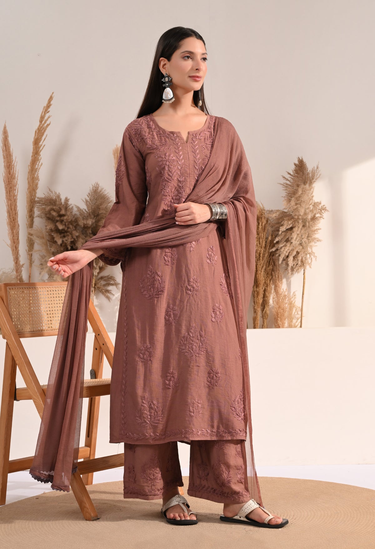 Zaina Chanderi Silk Kurti, Palazzo and dupatta set