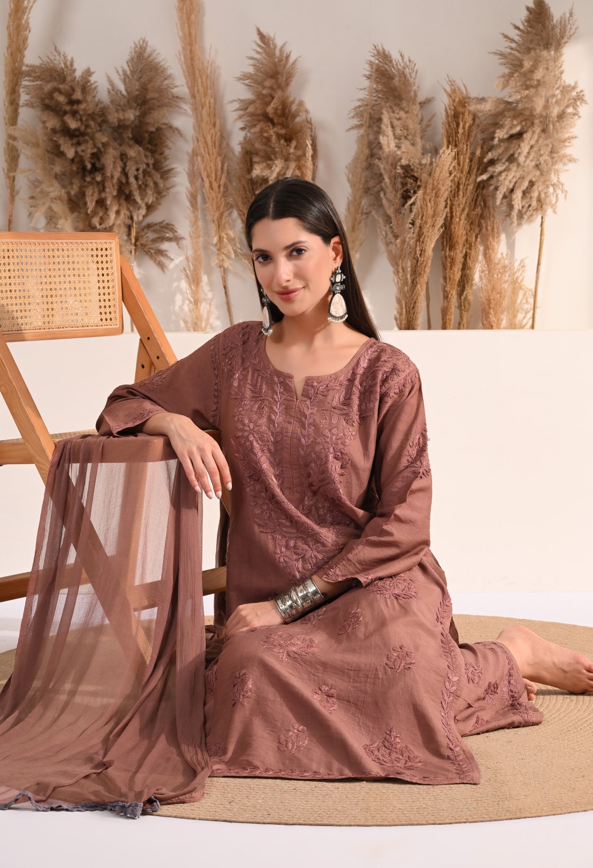 Zaina Chanderi Silk Kurti, Palazzo and dupatta set