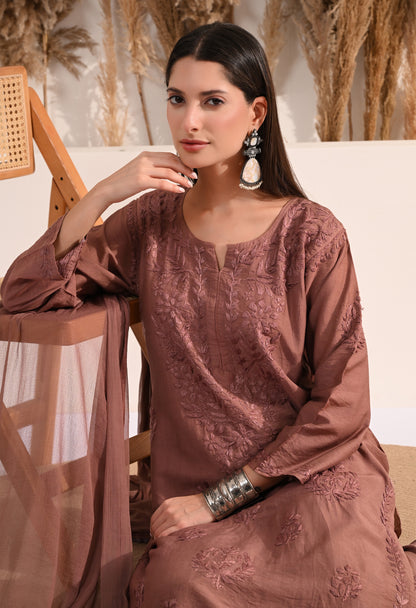 Zaina Chanderi Silk Kurti, Palazzo and dupatta set