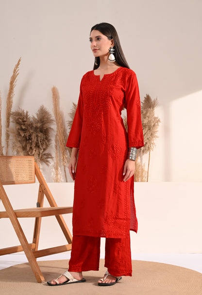 Zaina Chanderi Silk Kurti, Palazzo and dupatta set