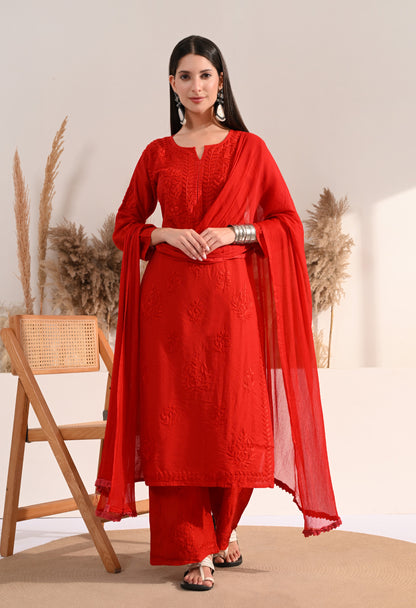 Zaina Chanderi Silk Kurti, Palazzo and dupatta set