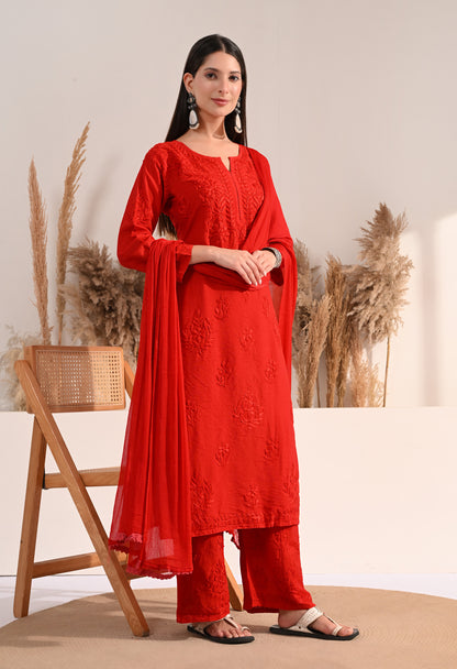Zaina Chanderi Silk Kurti, Palazzo and dupatta set