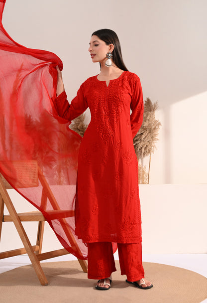 Zaina Chanderi Silk Kurti, Palazzo and dupatta set