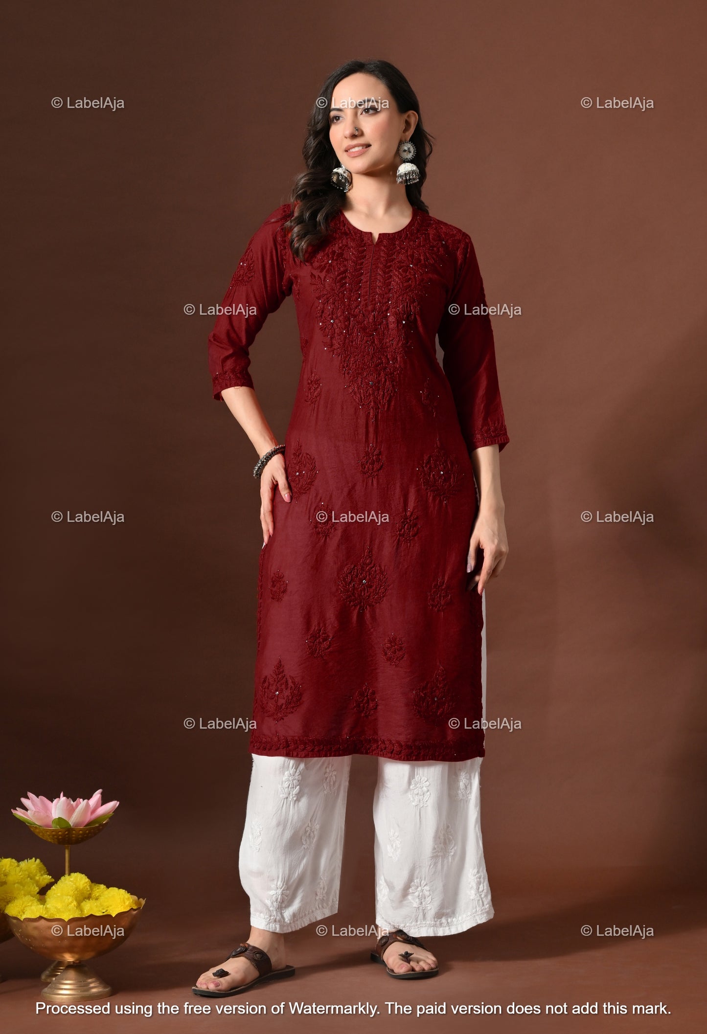 Nakshtra Chanderi silk Mukaish work Chikankari kurti