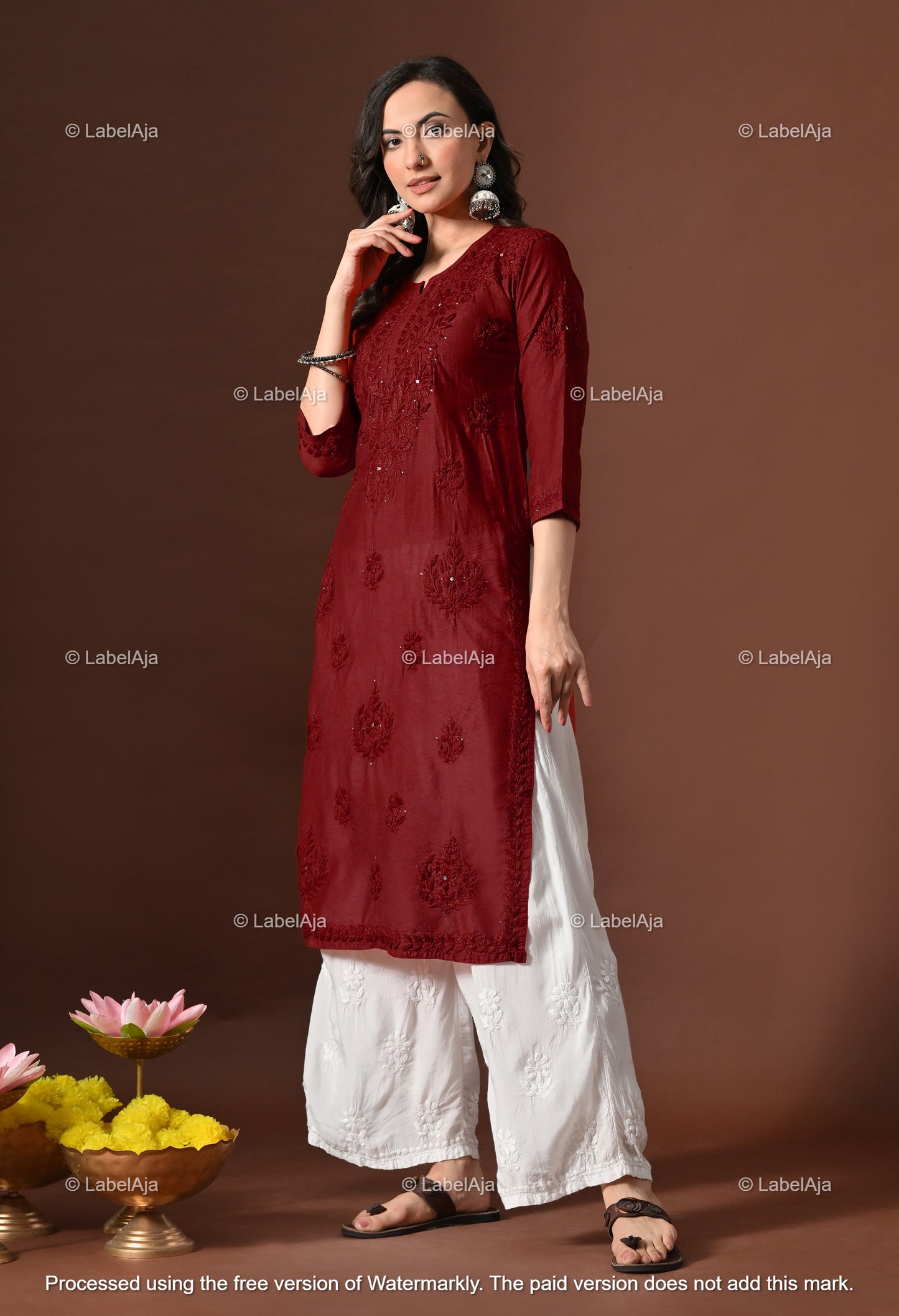 Nakshtra Chanderi silk Mukaish work Chikankari kurti