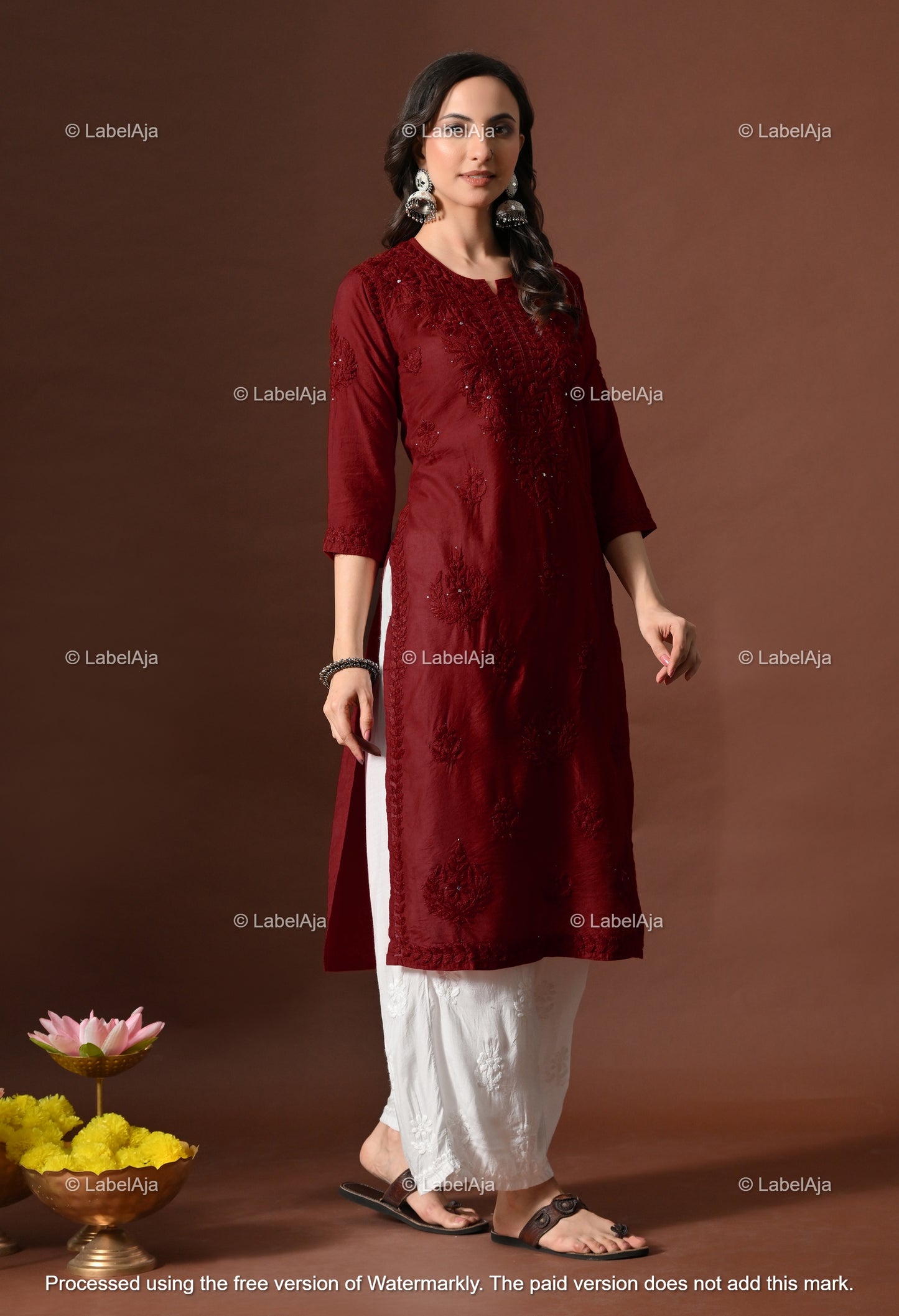 Nakshtra Chanderi silk Mukaish work Chikankari kurti