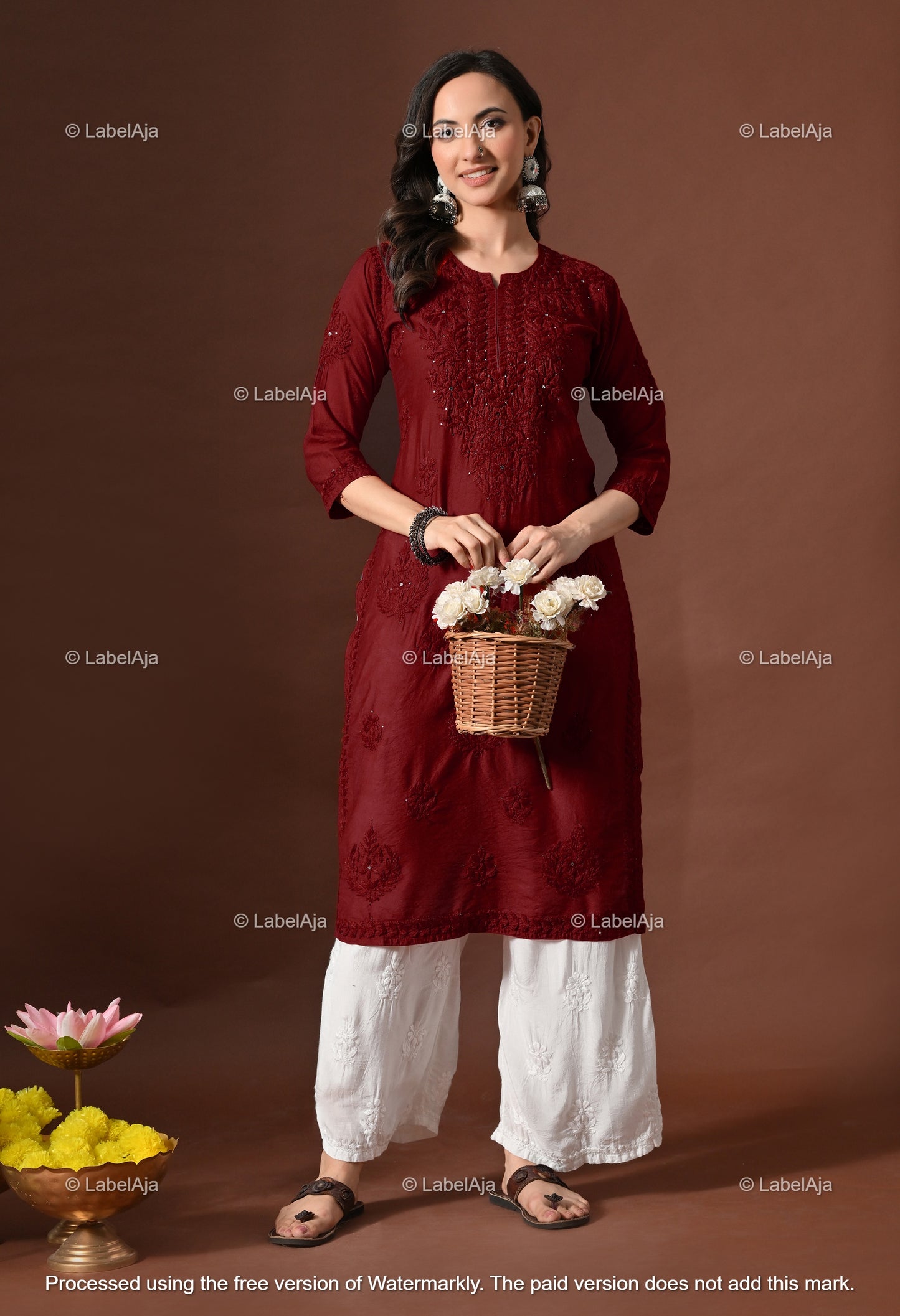 Nakshtra Chanderi silk Mukaish work Chikankari kurti