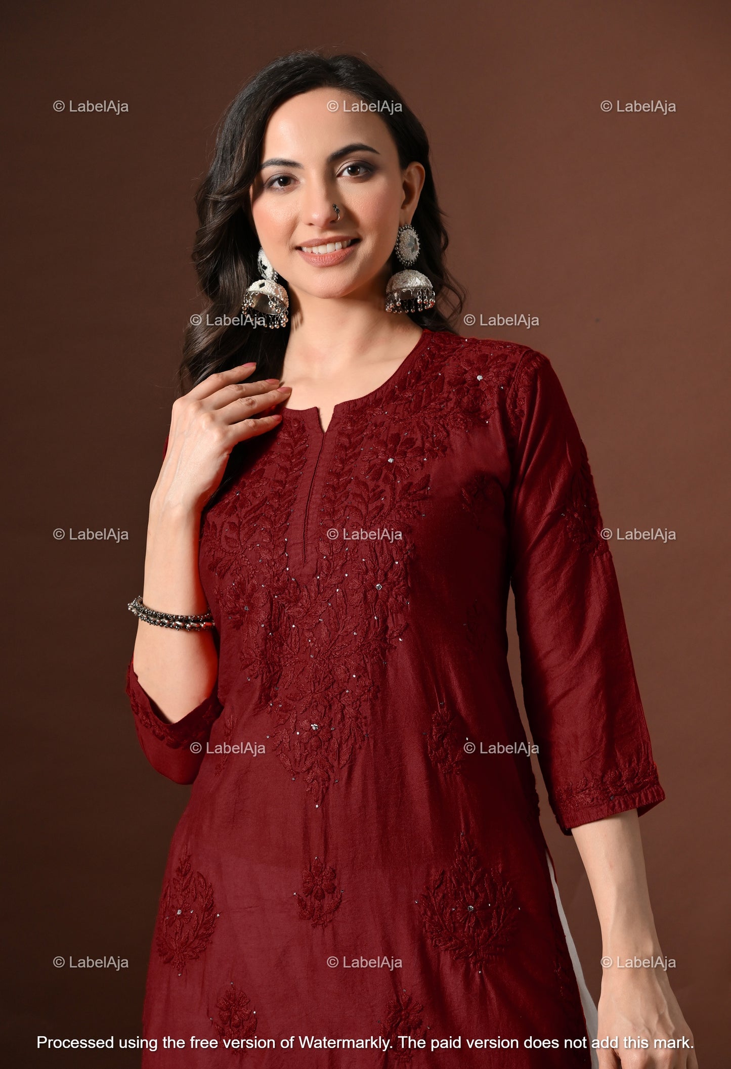 Nakshtra Chanderi silk Mukaish work Chikankari kurti