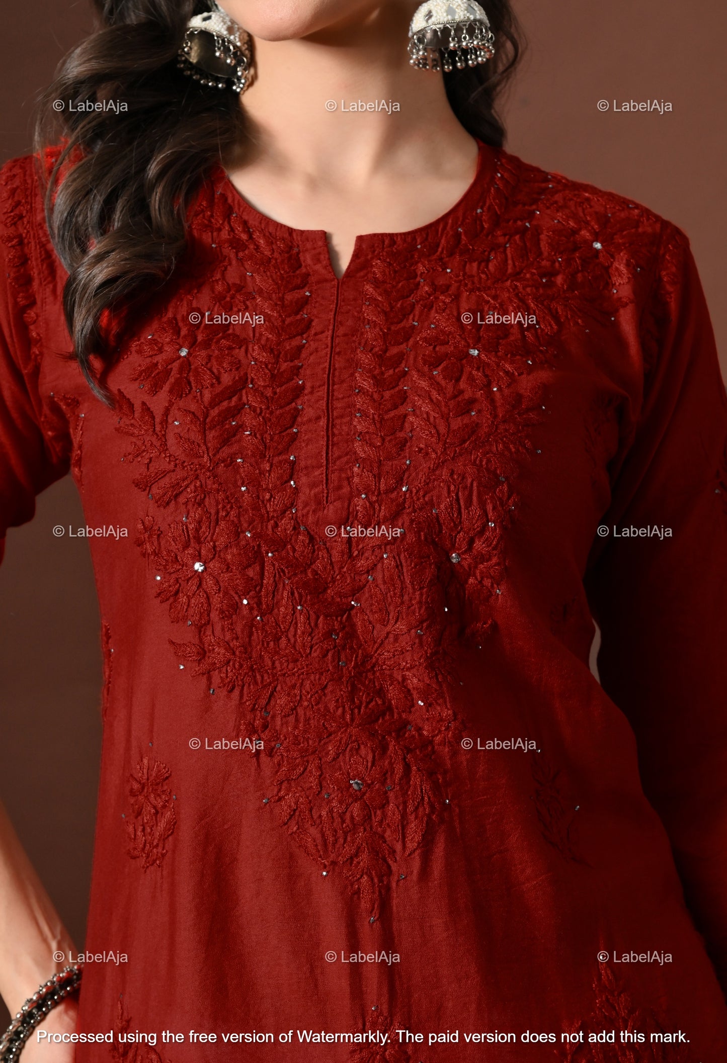 Nakshtra Chanderi silk Mukaish work Chikankari kurti