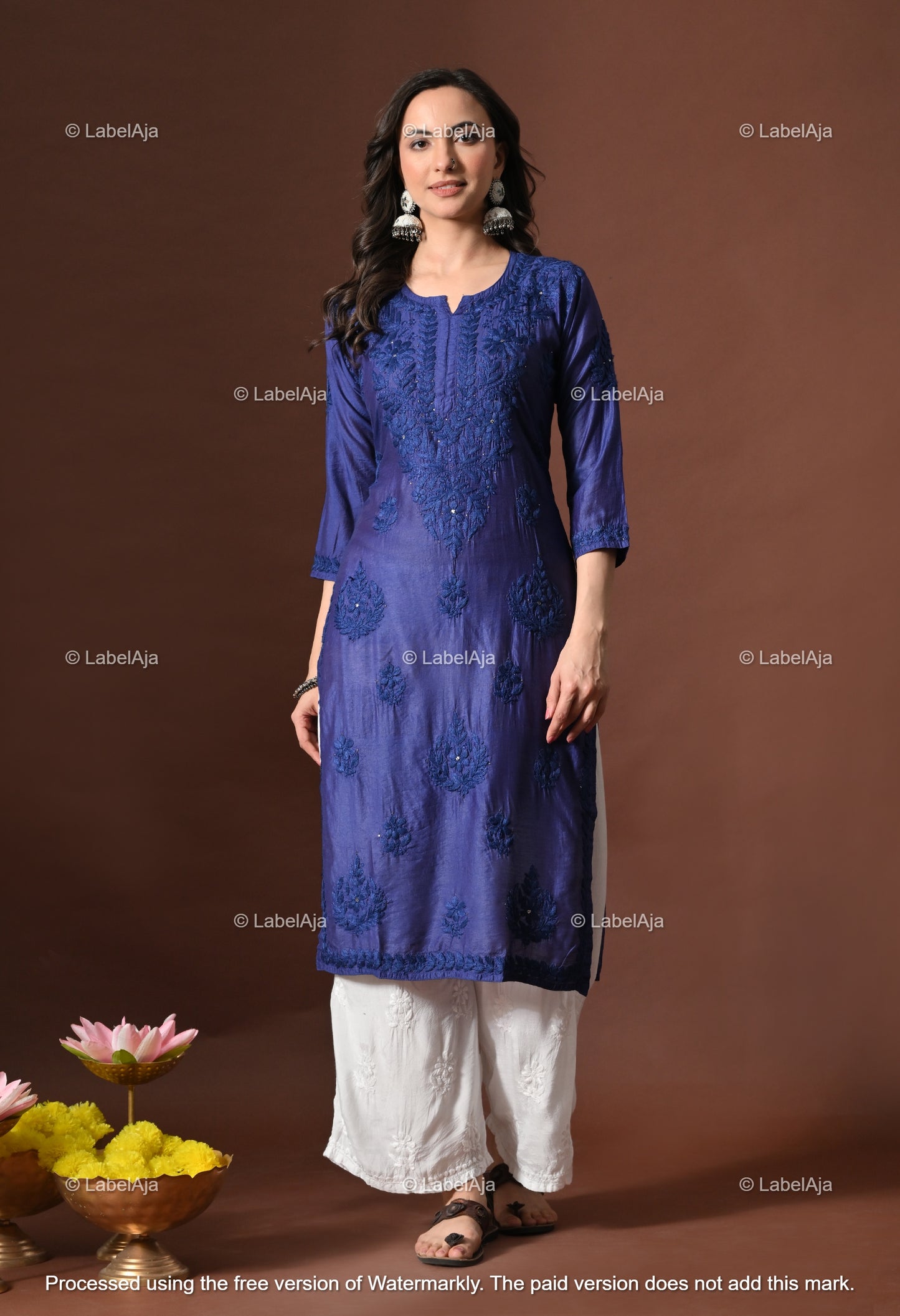 Nakshtra Chanderi silk Mukaish work Chikankari kurti