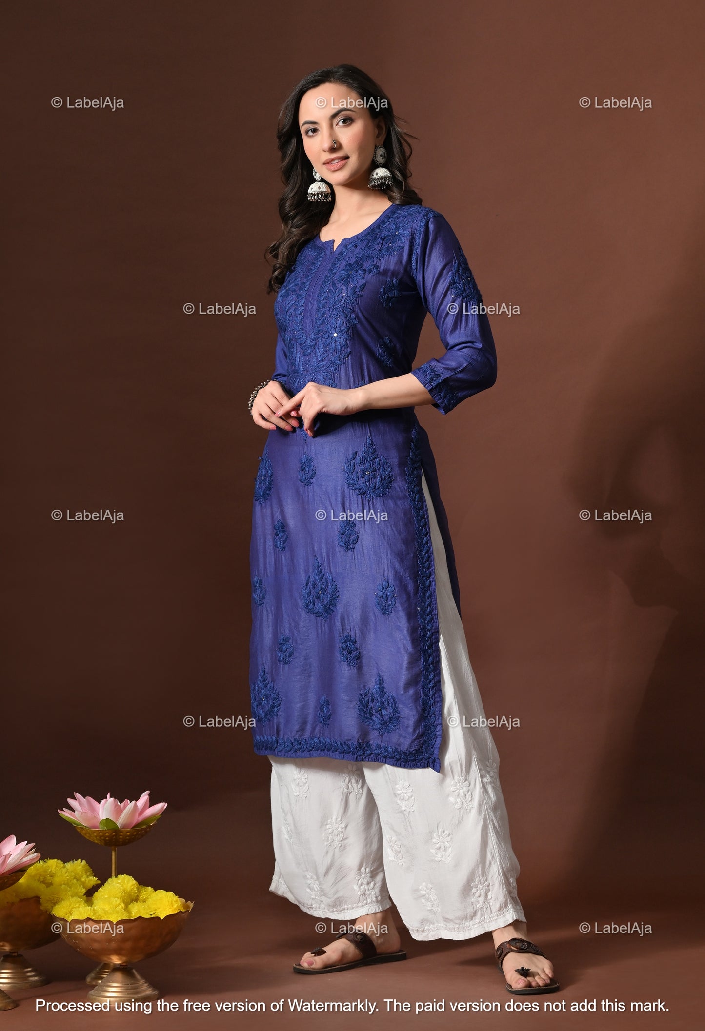 Nakshtra Chanderi silk Mukaish work Chikankari kurti