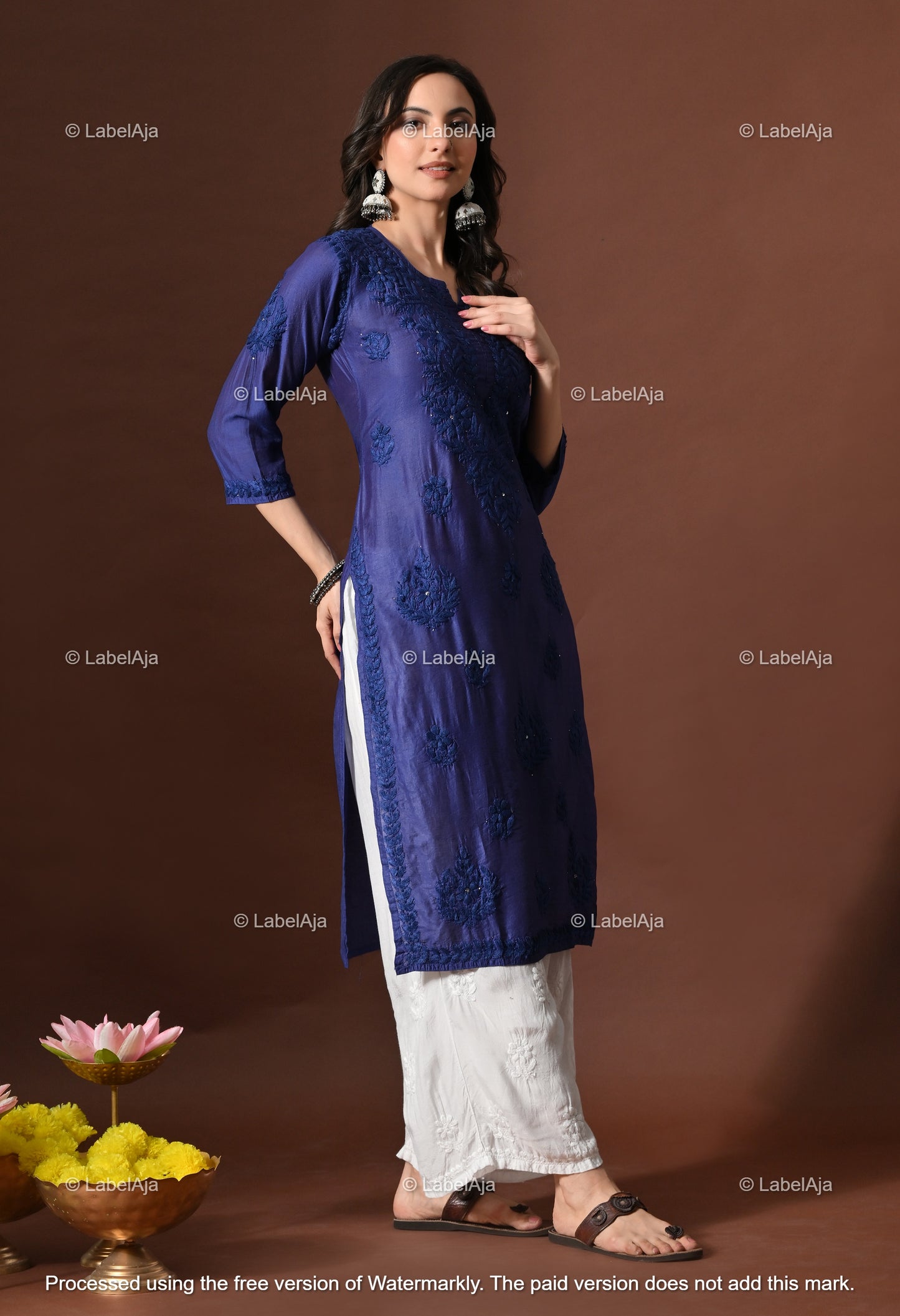 Nakshtra Chanderi silk Mukaish work Chikankari kurti