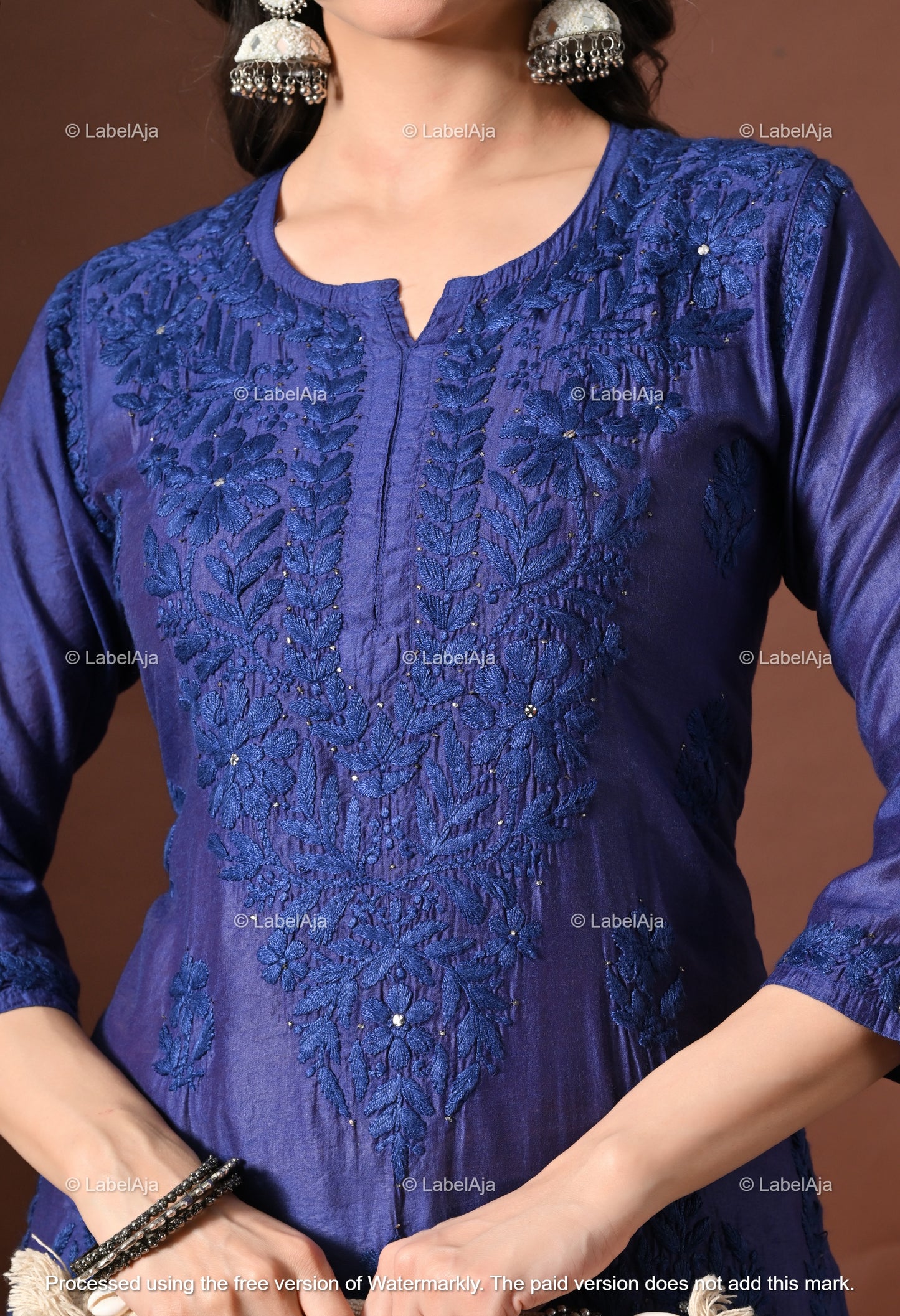 Nakshtra Chanderi silk Mukaish work Chikankari kurti